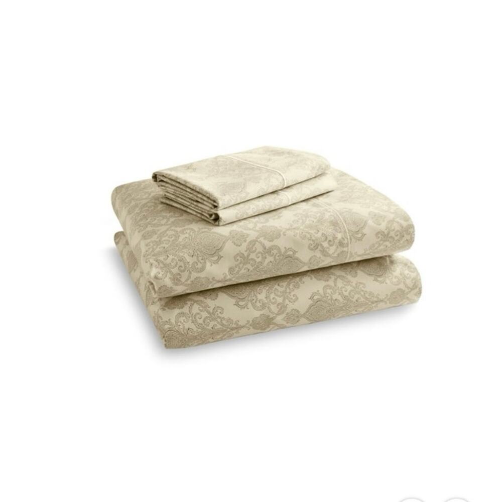Hotel Style 600 Thread Ct 100% Luxury Cotton Sheet Set Queen Cream Paisley Print